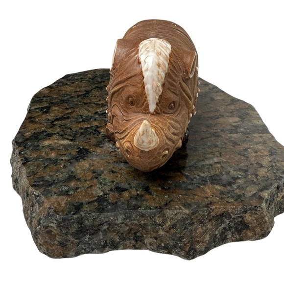 VINTAGE Rare Rhino Ceramic Rhinoceros 1976 Figurine Japan Mann MCM Animal Decor - Picture 2 of 10